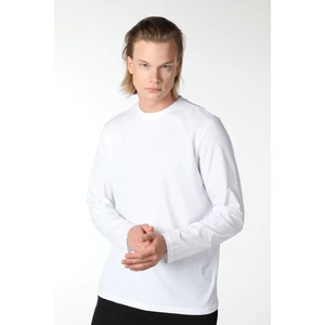 Erkek Bisiklet Yaka Uzun Kollu Regular Fit Basic Tişört Beyaz