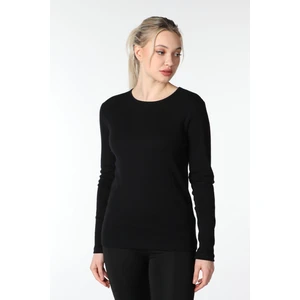 Kadın Bisiklet Yaka Uzun Kollu Regular Fit Basic Tişört Siyah