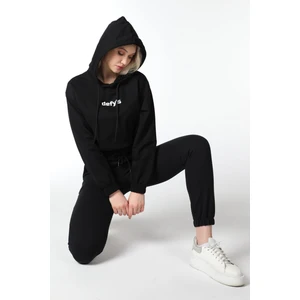 defy's Kadın Crop Kapüşonlu Sweatshirt Antrasit Melanj