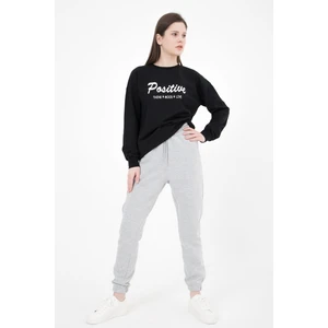 Kadın Lastikli Paça Cepli Regular Fit Jogger Eşofman Altı Gri Melanj