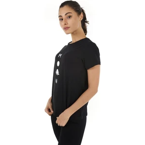 Kadın Baskılı Kısa Kollu Bisiklet Yaka Tişört Siyah