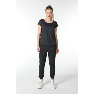 Kadın Kısa Kollu Kayık Yaka Tişört Antrasit