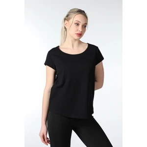 Kadın Kayık Yaka Kısa Kollu Regular Fit Basic Tişört Siyah