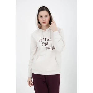 Kadın Baskılı Kapüşonlu Sweat Ekru