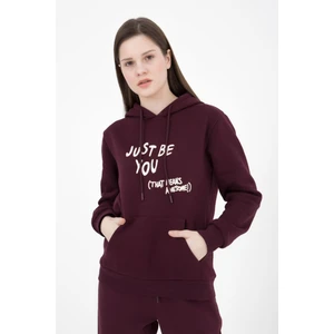 Kadın Baskılı Kapüşonlu Sweat Mürdüm