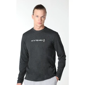 Erkek Baskılı Uzun Kollu Bisiklet Yaka Tişört Antrasit