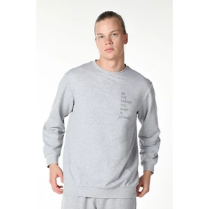 defy's Erkek Baskılı Sweatshirt Gri Melanj