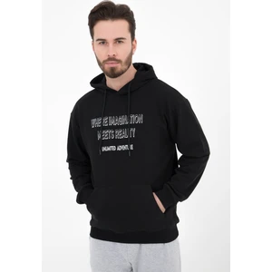Erkek Baskılı Kapüşonlu Sweat Siyah