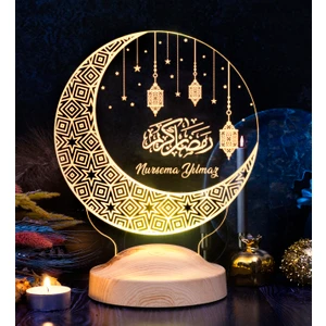 Ramazan Hediyesi, Işıklı Ramazan Süsü, Hilal ve Kandil Tasarımlı Dini Hediye, Kişiye Özel Kandilli Led Lamba, Hediyelik Gece Lambası
