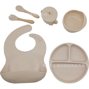 Roiphe Çocuk Silikon Sofra 6 Parça Set Bebek Bölücü Plaka Ek Mama Kasesi Kaşık Çatal Sofra Seti (Yurt Dışından)