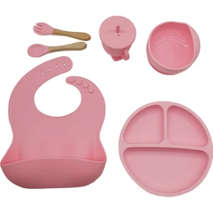 Roiphe Çocuk Silikon Sofra 6 Parça Set Bebek Bölücü Plaka Ek Mama Kasesi Kaşık Çatal Sofra Seti (Yurt Dışından)