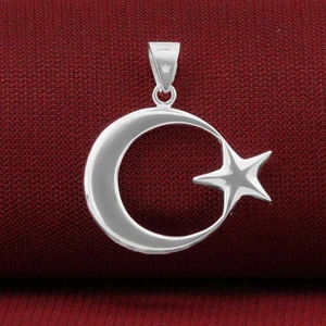 925 Ayar Gümüş Çift Taraflı Ayyıldız Model Erkek Kolye Ucu