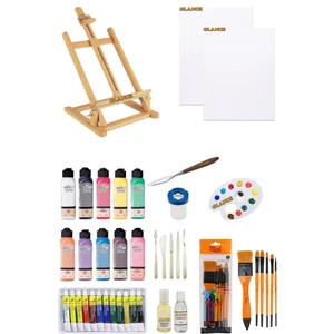 Artdeco 140 ml Akrilik Boya+Fanart 12X12 ml Yağlı Boya SETI+35X50 Tuval Masaüstü Şövale Seti