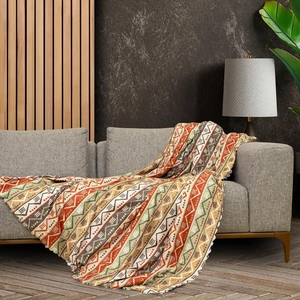 Softmicro Iskandinav Desenli Boho Doğal Renk Koltuk Örtüsü , Kanepe Örtüsü , Koltuk Şalı , Tv Battaniyesi  130X180 cm