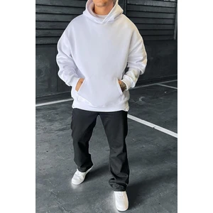 giyadda Unisex Beyaz Oversize İçi Puflu Kapüşonlu Bol Kalıp Sweatshirt Hoodie