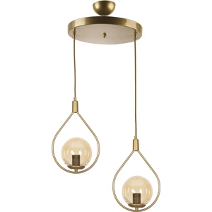 Fer Avize  Deco Modern Tasarım Eskitme Gold Renk Bal Camlı Sıralı Salon - Mutfak - Yatak Odası 2 Li Avize