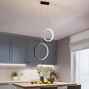 Fer Avize  Anna Modern Tasarım Siyah - Beyaz Renk Salon Mutfak Beyaz LED 2 Li Avize