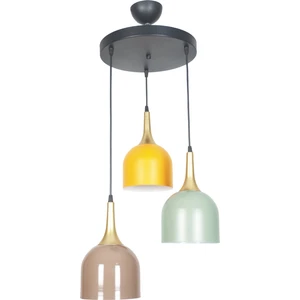 Fer Avize  Reına Modern Tasarım Metal Mix Turuncu Kahve Yeşil Renk Sarkıt Cafe - Mutfak 3 Lü Avize