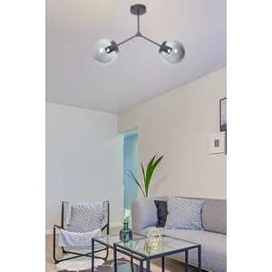 Fer Avize  Focus Modern Tasarım Salon - Mutfak - Cafe - Hol - Yatak Odası Siyah Renk Füme Camlı 2 Li Avize