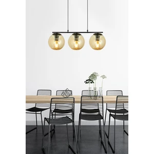 Fer Avize   Sezar Bal Camlı Siyah Modern Tasarım Yemek Masası Üstü -Salon 3 Lü Avize