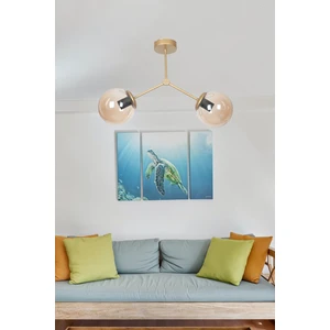 Fer Avize  Focus Modern Tasarım Salon - Mutfak - Cafe - Hol - Yatak Odası Eskitme Renk Bal Camlı 2 Li Avize