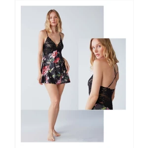 Penye Mood Penyemood Pamuk Saten Çiçekli Dantelli Gecelik