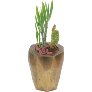 Saksı Çiçek Kaktüs Saksısı Lüx 10 cm Altın Eskitme Varak Boyalı Poly Desen Saksı Çiçeklik
