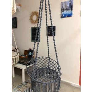 Aslan Butik Aslanbutik  Gri Makrome Özel Örgü Burgu Halatlı Salıncak Hamak 24070170