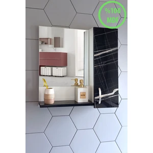 Aynalı Raflı Banyo Dolabı 60 cm Mdf Sonata Siyah-Beyaz