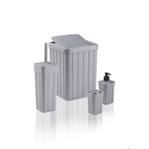 Ahir Ticaret Fitil Desen Plastik Lüx 4'lü Tuvalet Banyo Aksesuar Takımı Seti