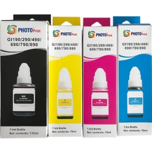 Photo Print Canon Pixma G3410 4 Renk Muadil Mürekkep Seti - Siyah 135 Ml- Renkliler 70 ml
