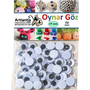 Oynar Göz Siyah 10 mm 50 Li 1 Paket Oynayan Göz 10MM Hobi Tasarım Anasınıfı Kreş Etkinlik Elişi