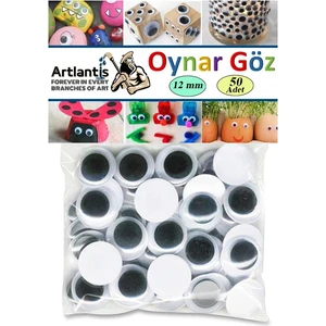 Oynar Göz Siyah 12 mm 50 Li 1 Paket Oynayan Göz 12MM Hobi Tasarım Anasınıfı Kreş Etkinlik Elişi