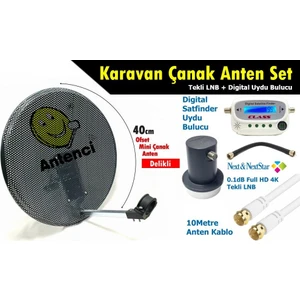 40CM Delikli Karavan Çanak Anten Seti +Dijital Uydu Bulucu