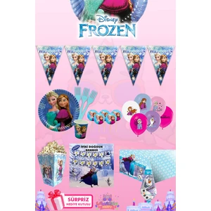 Lasagna Store Frozen Elsa 8 Kişilik Süpriz Hediye Kutulu Ekonomik Doğum Günü Parti Malzemeleri Seti
