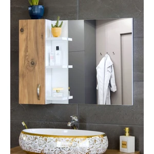 Aynalı Raflı Banyo Dolabı 80 cm Üst Modül