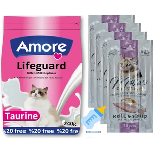 Kedi Süt Tozu Lifeguard 240GR, Biberon, Kril ve Kalamarlı Ödül Sticks 4 Adet 3lü