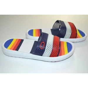 Kadın 36-40 Numara Kaymaz Yumuşak Masaj Tabanlı Lacivert Beyaz Kırmızı Şeritli Eva Terlik