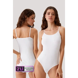 2'li Ekonomik Paket Beyaz 3004 Ince Askılı Basic Pamuklu Çıtçıtlı Body / Atlet Set