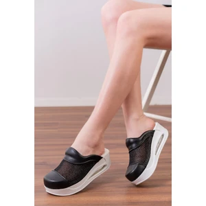 Blum Sabo Terlik Tasarım Fileli Düz Siyah Air Max Kadın Ortopedik ve Anatomik Doktor - Hemşire - Güzellik Merkezi Sabo Terlik