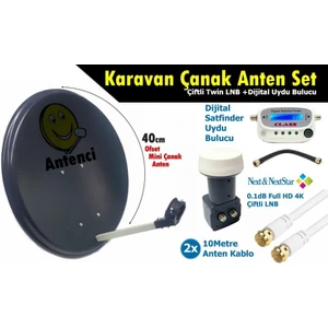 40CM Karavan Çanak Anten Seti Next Çiftli Lnb +Digital Uydu Bulucu