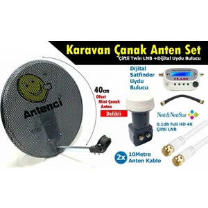 40CM Delikli Karavan Çanak Anten Seti Çiftli Lnb +Digital Uydu Bulucu