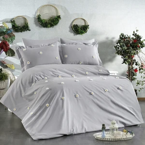 Minelya Home 6 Parça 3D Papatya Desenli Nakışlı Çift Kişilik Pamuklu Nevresim Takımı