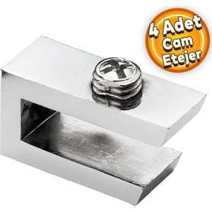 Cam Tutucu Ahşap Raf Tutucu Cam Etejeri Metal U Tipi Krom Metal Vidalı (4 Adet)