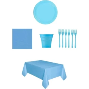 Tinky Winky Mavi Renk Plastik Tabak Bardak Çatal Peçete ve Masa Örtüsü Seti