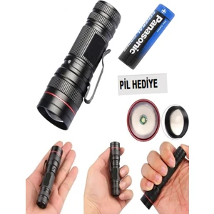 El Feneri Kamp Feneri Zoomlu Metal Mini Pilli LED Cep El Feneri