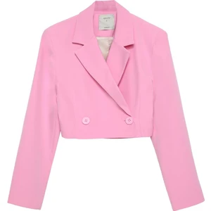 Kruvaze Crop Blazer Ceket Pembe