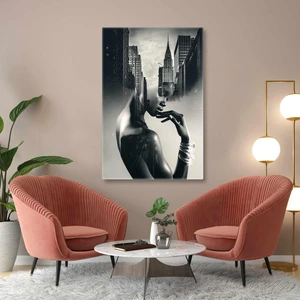 Neon Işıklar Poz Veren Kadın Modern Dikey Kanvas Tablo