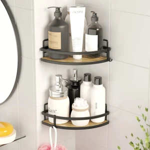 Teknotel Yapışkanlı Kancalı 2 Adet Banyo Köşe Rafı Mat Siyah ST273H