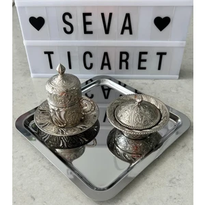 SEVA 6 Lı Lüks Çelik Kare Kahve Sunum Tepsisi 21cm